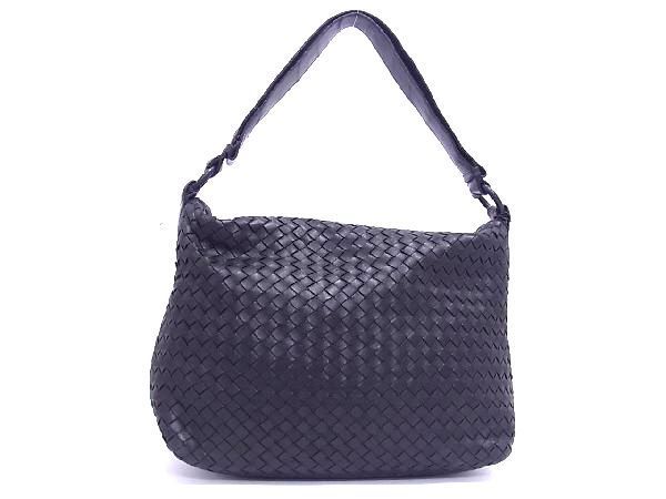 1円 BOTTEGA VENETA ボッテガヴェネタ イントレチャート レザー ハンドバッグ ショルダー 肩掛け 斜め掛け レディース ブラック系 e0381gオ_画像1