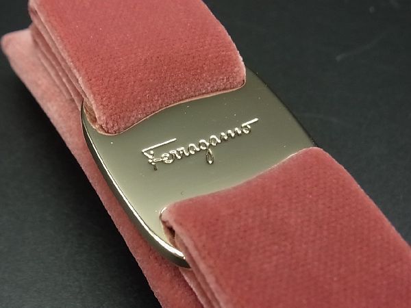 1円 ■極美品■Salvatore Ferragamo フェラガモ ヴァラリボン ベロア バレッタ 髪留め 髪飾り ヘアアクセサリー ピンク系 a9511uM_画像4