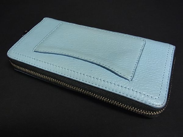 1円 ■美品■ MARC JACOBS マークジェイコブス レザー ラウンドファスナー 長財布 ウォレット 小銭入れ レディース ライトブルー系 b3159uh_画像2