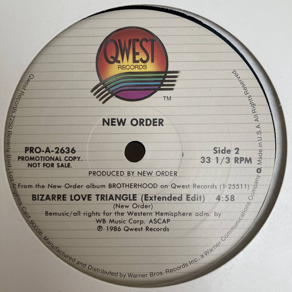 New Order - Bizarre Love Triangle 12 INCH_画像4