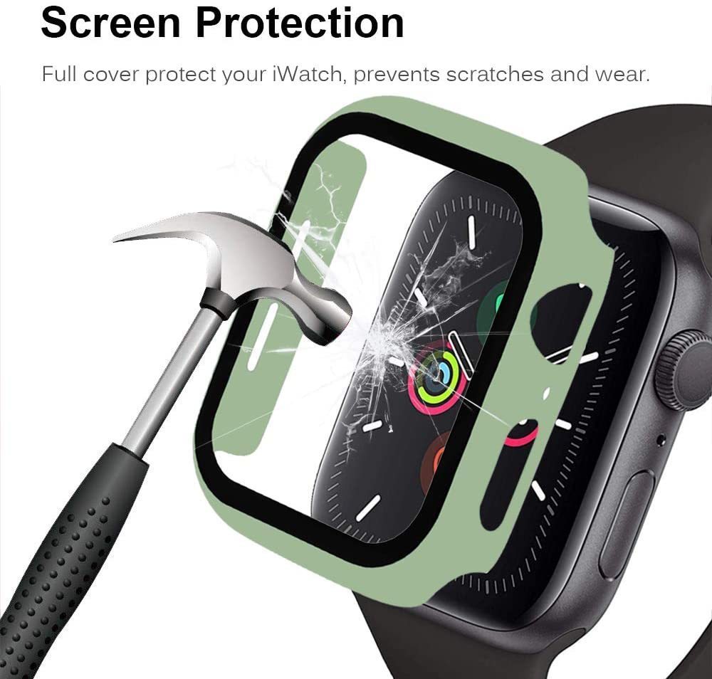 【送料無料】Apple Watch 用ケース アップルウォッチ保護ケース ガラスフィルム 一体型 アップルウォッチカバー(44mm ライムグリーン)_画像2