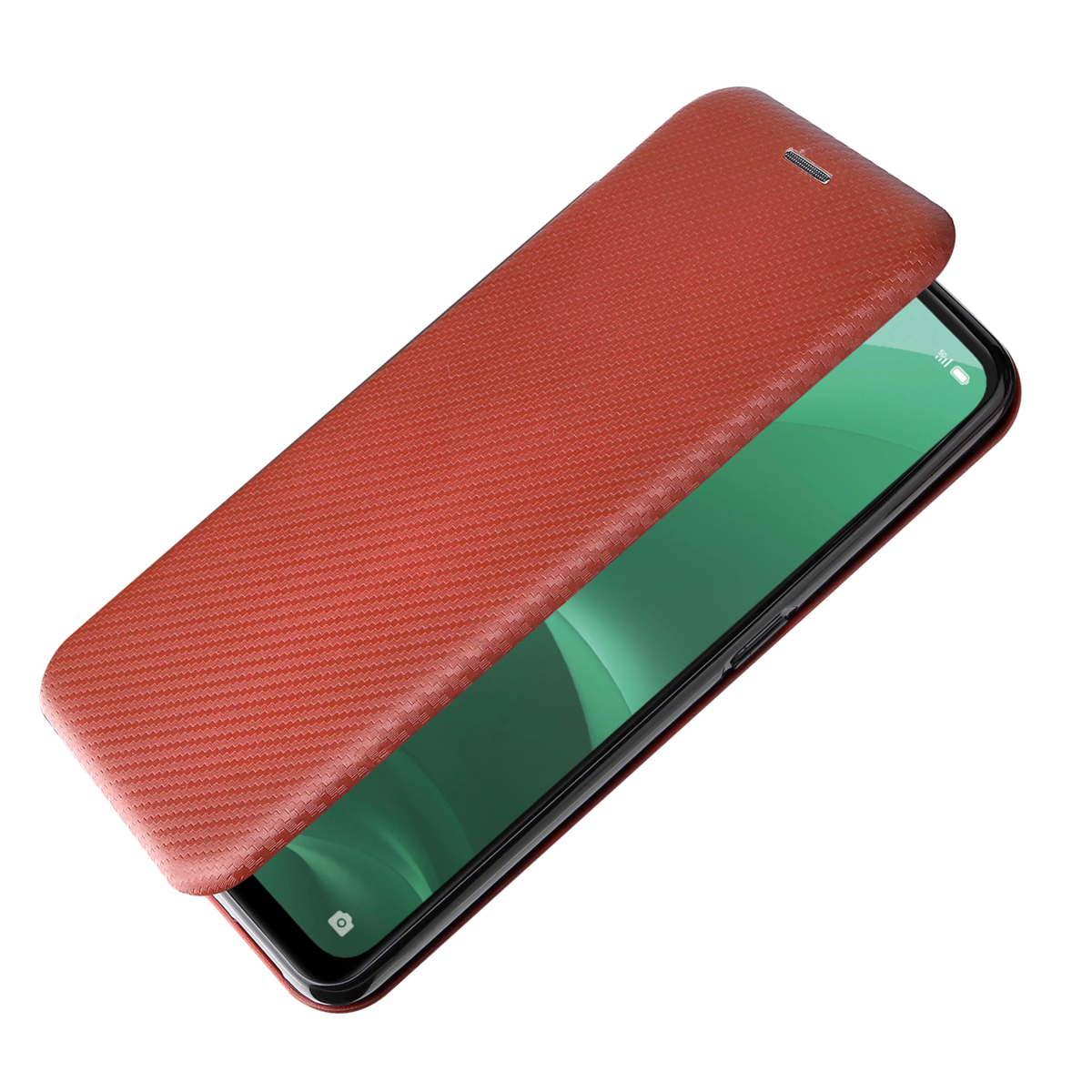OPPO A55s 5G 手帳型 カーボンファイバー 炭素繊維カバー マグネット式 カード収納 落下防止 横開き型 ブラウン_画像4