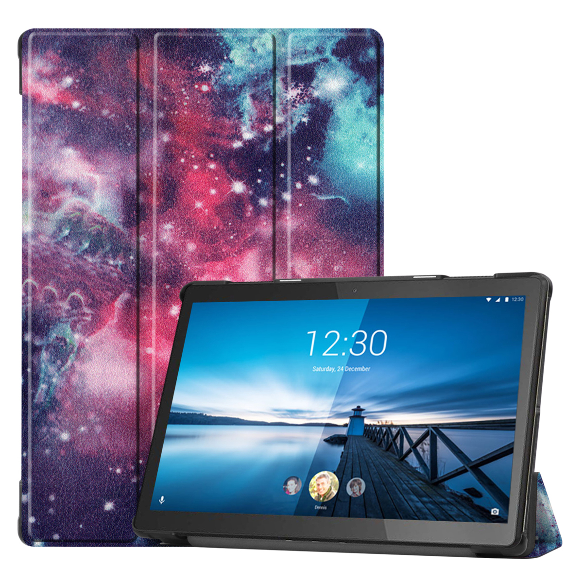 【送料無料】SoftBank Lenovo Tab5 / M10 FHD REL/LAVIE Tab E TE710/KAW ケース マグネット開閉式 三つ折 宇宙銀河_画像1