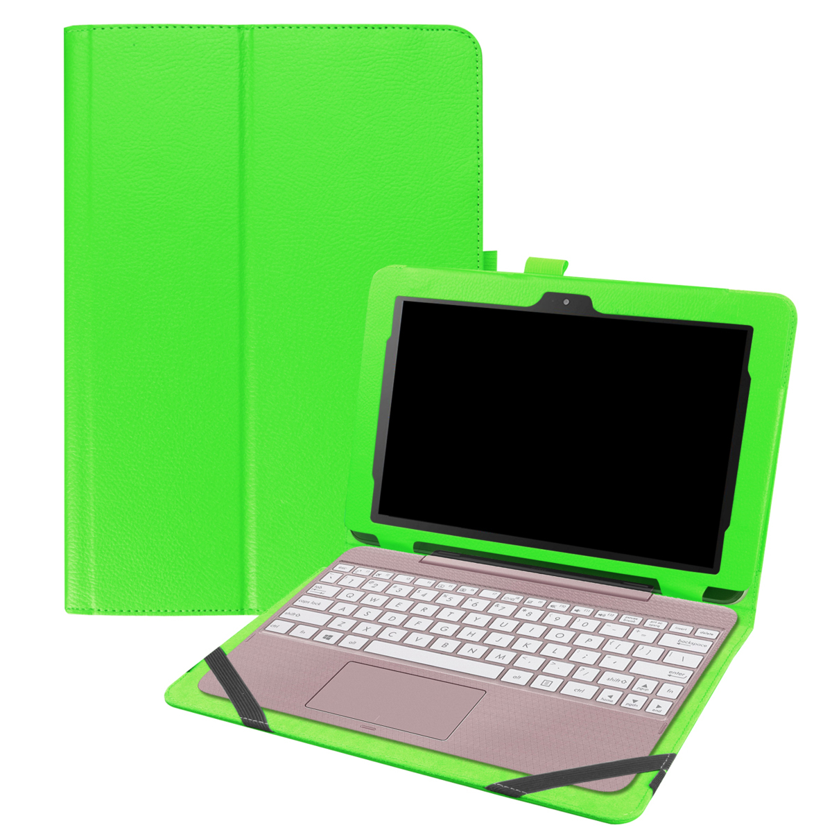 ASUS TransBook T101HA ケース カバー スタンド機能付き 二つ折 薄型 軽量型 PUレザーケース グリーン_画像1