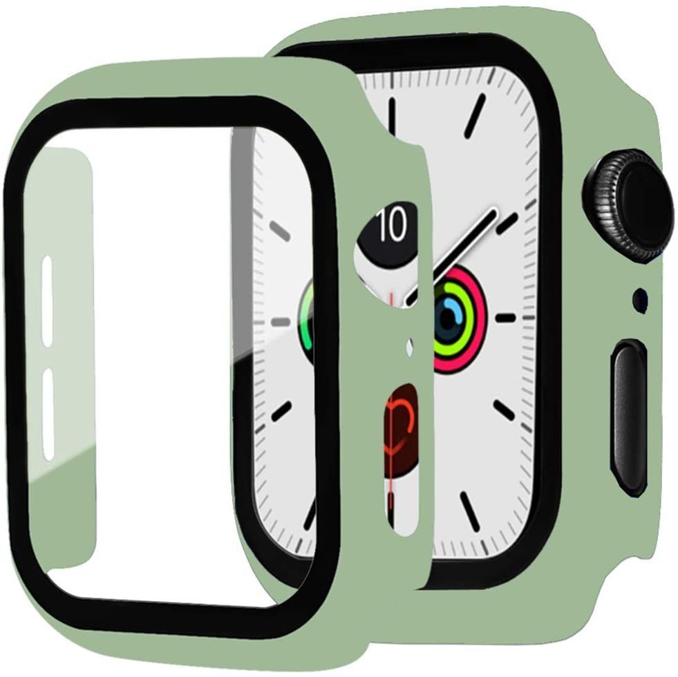 【送料無料】Apple Watch 用ケース アップルウォッチ保護ケース ガラスフィルム 一体型 アップルウォッチカバー(44mm ライムグリーン)_画像1
