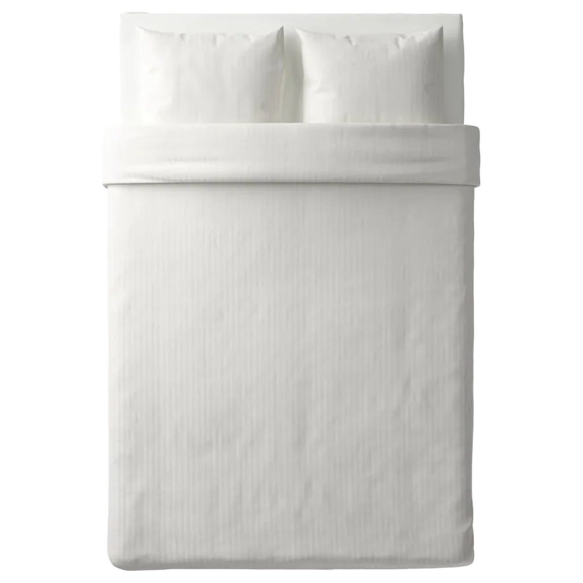 IKEA 掛け布団カバー＆枕カバー（枕カバー2枚）ダブルベッド ホワイト 200x200/50x60 cm ナットヤスミン｜PayPayフリマ