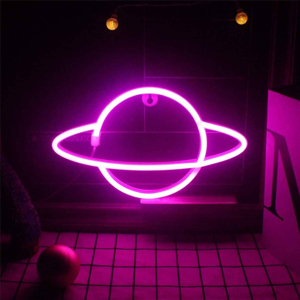 ネオンサイン 土星LED看板 ピンク USB&電池の2WAY給電 店内装飾 ルームデコレーション LEDイルミネーション ナイトライト 雰囲気作り
