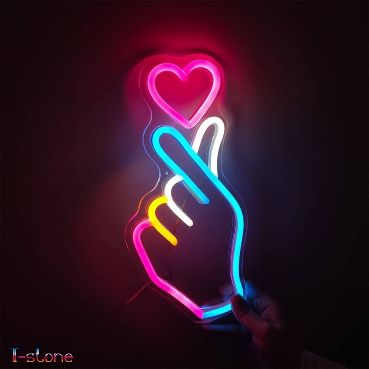 ネオンサイン 指ハート LED看板 K-POP 韓流 店内装飾 室内インテリア