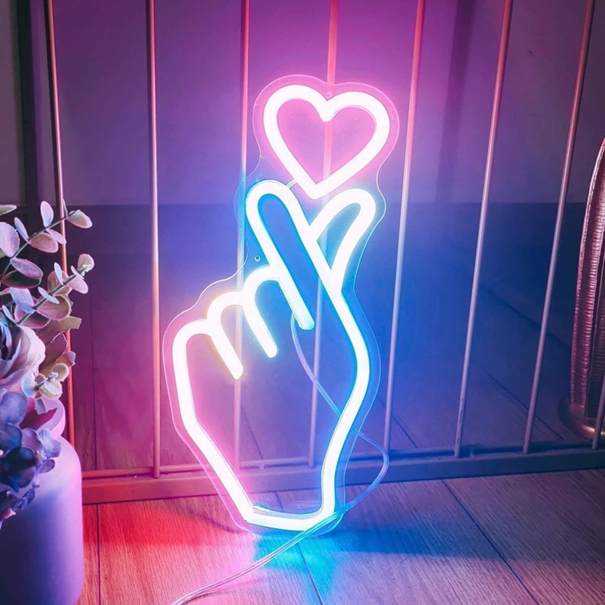 ネオンサイン 指ハート LED看板 K-POP 韓流 店内装飾 室内インテリア