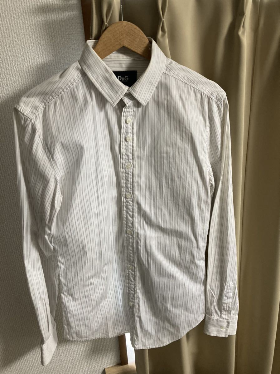 【おおむね美品】D&G ストライプシャツ Mサイズ 白 ドレスシャツ ドルチェ&ガッバーナ