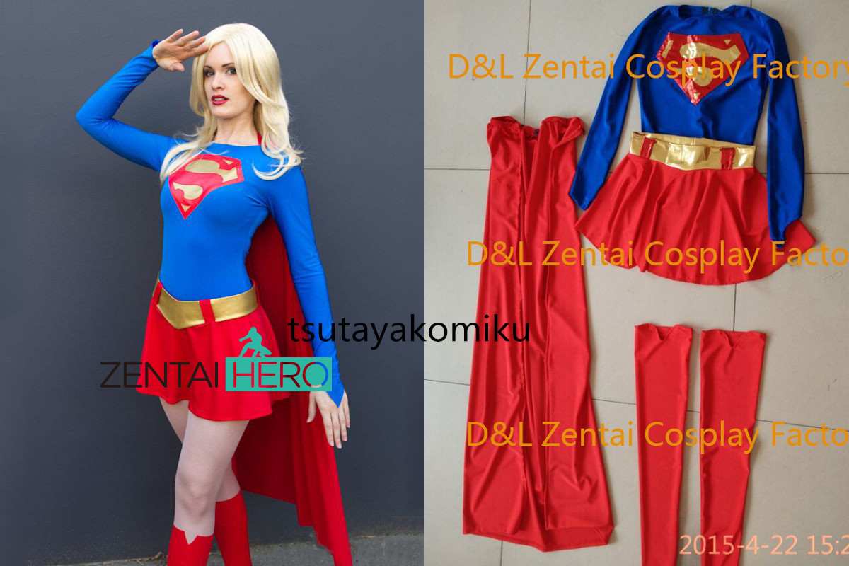 高品質 新作 実物撮影！ スーパーヒーロー supergirl 赤青 レオタード コスプレ衣装「靴＆ウィッグ別売り」_画像1