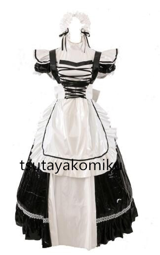 高品質 新作 めめしい メイド服 PVC ロック白い ワンピース2つの方法を着る 半袖 風 靴とウィッグ 別売り_画像2