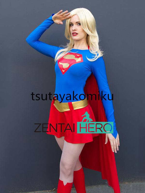 高品質 新作 実物撮影！ スーパーヒーロー supergirl 赤青 レオタード コスプレ衣装「靴＆ウィッグ別売り」_画像2