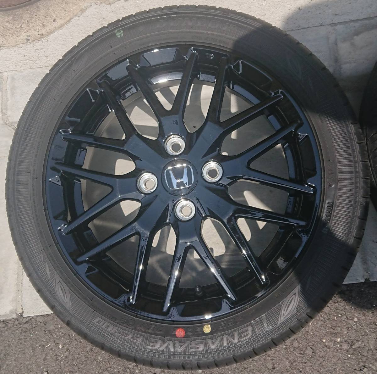 新車外し ホンダN-BOX カスタム スタイル+ブラック純正アルミホイール(マックガードロックナット付)ダンロップエナセーブEC300 3