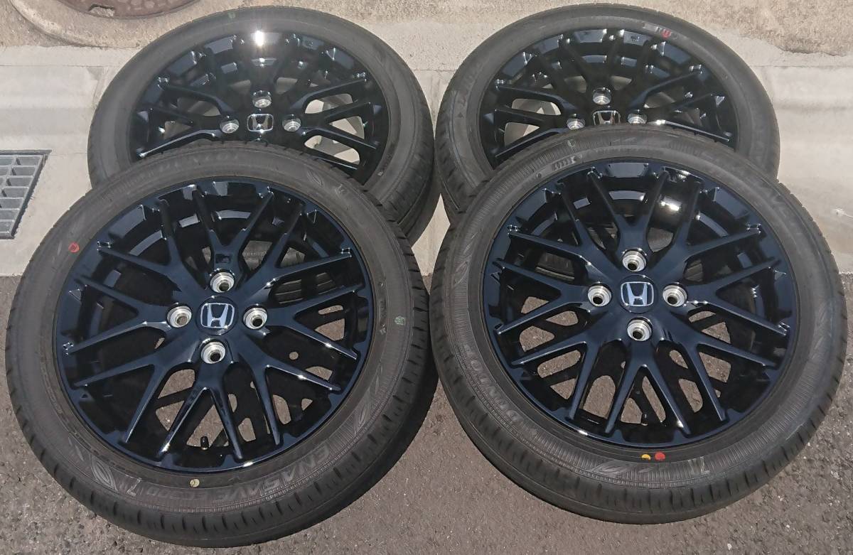 新車外し ホンダN-BOX カスタム スタイル+ブラック純正アルミホイール(マックガードロックナット付)ダンロップエナセーブEC300