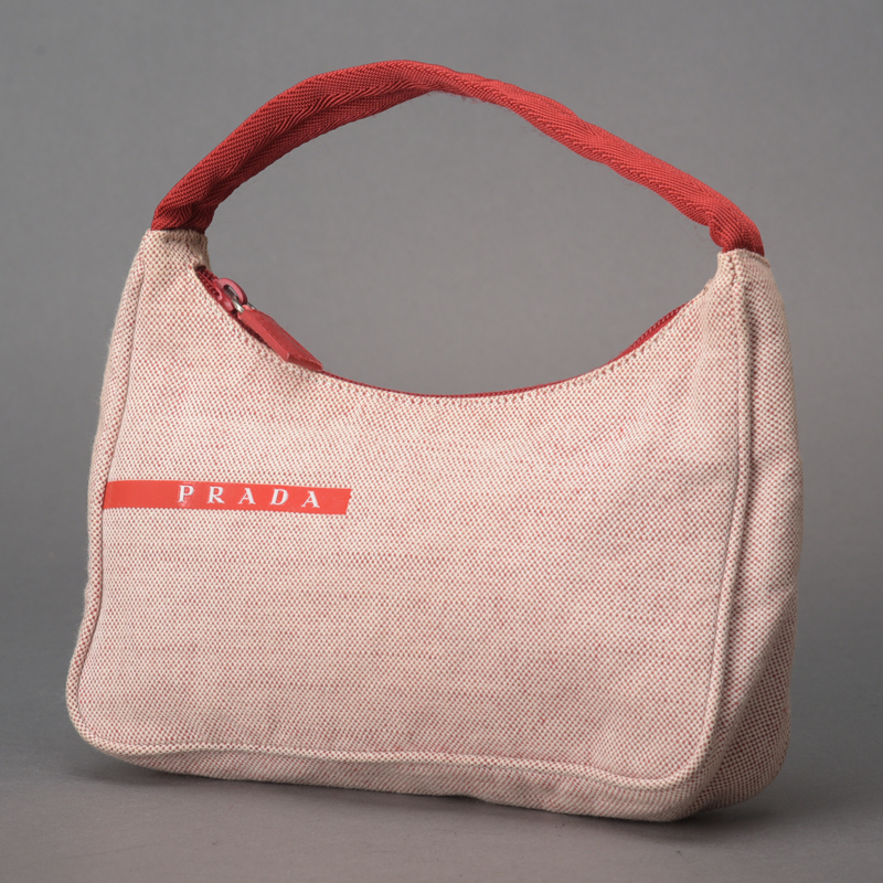 美品 PRADA プラダ ハンドバッグ ハンドポーチ キャンバス 布地 レッド