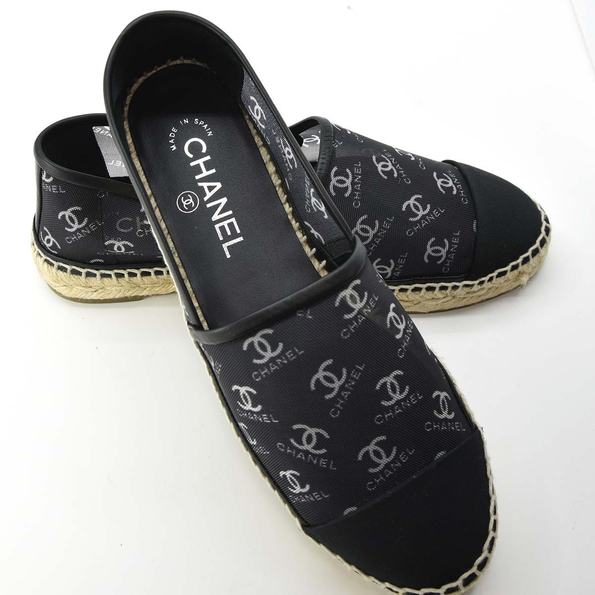  ломбард прекрасный товар Chanel эспадрильи здесь Mark плоская обувь сетка общий рисунок черный 38 CHANEL обувь сандалии G34673 прекрасный товар ... ломбард 