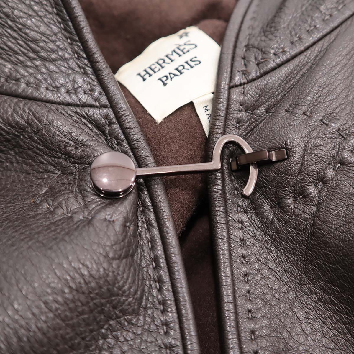 ломбард одежда HERMES Hermes пальто пончо кожа олень кожа кашемир Brown с капюшоном указанный размер SM... ломбард 