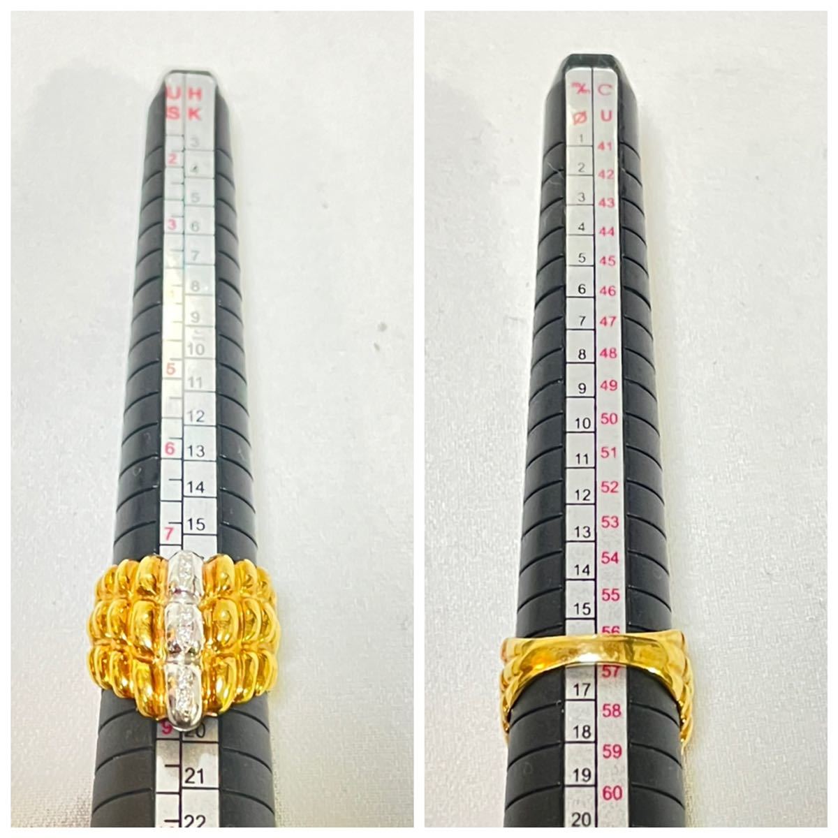 16,5号程 金 K18イエローゴールド,PT900コンビ ダイヤ入 大ぶりV字