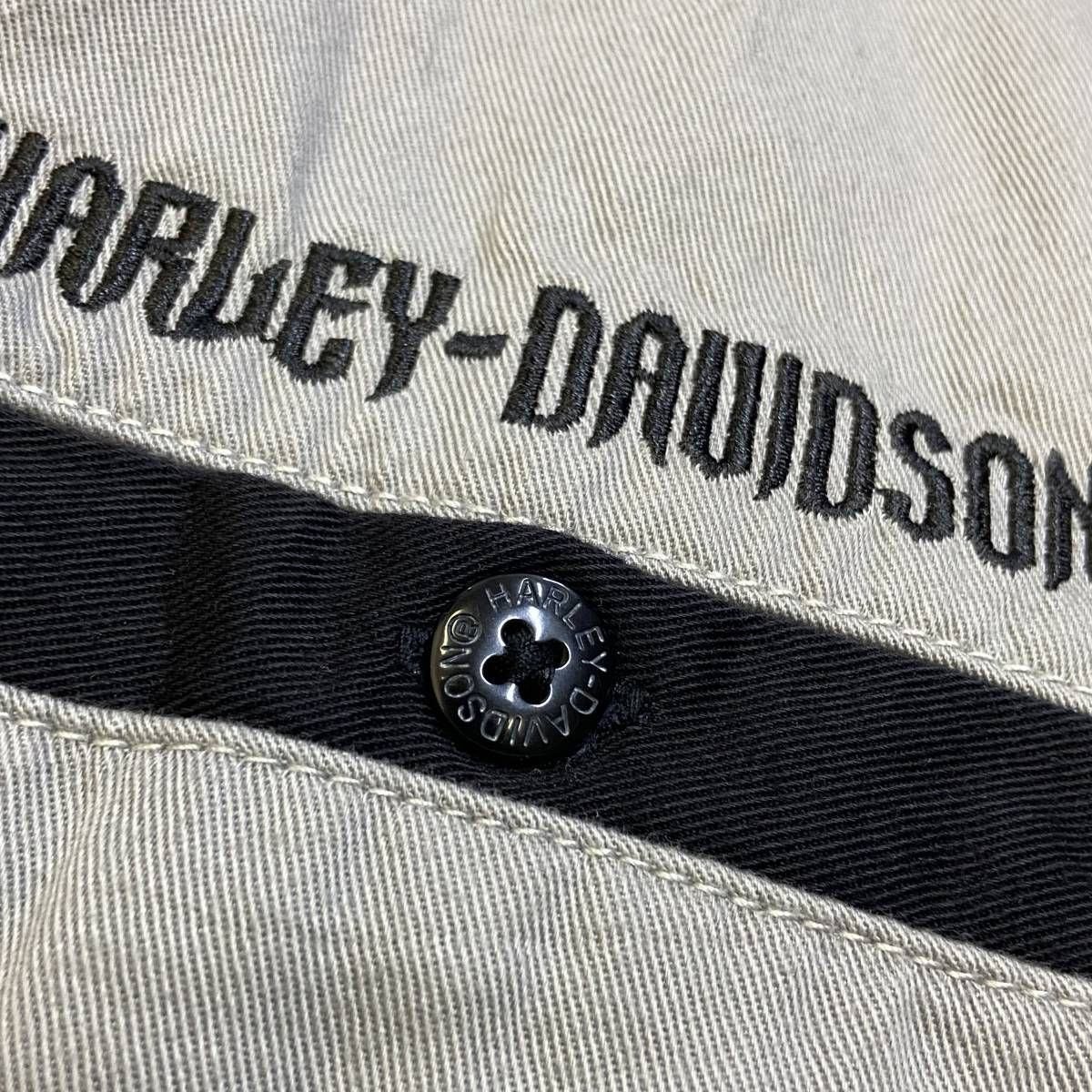 Harley Davidson ハーレーダビッドソン 半袖 ボタンダウンシャツ S グレー ブラック ロゴ スカル 刺繍 ボタンシャツ モーターサイクル_画像5