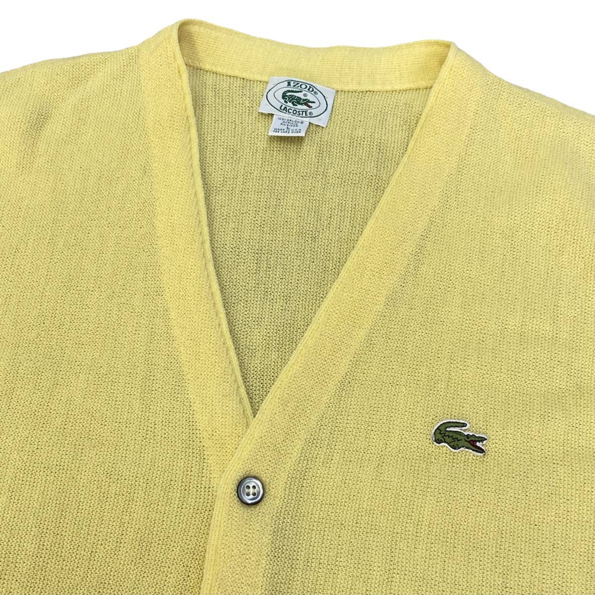 80s 90s USA製 IZOD LACOSTE カーディガン L イエロー アイゾッド ラコステ ワニ アクリル ニット セーター ヴィンテージ_画像3