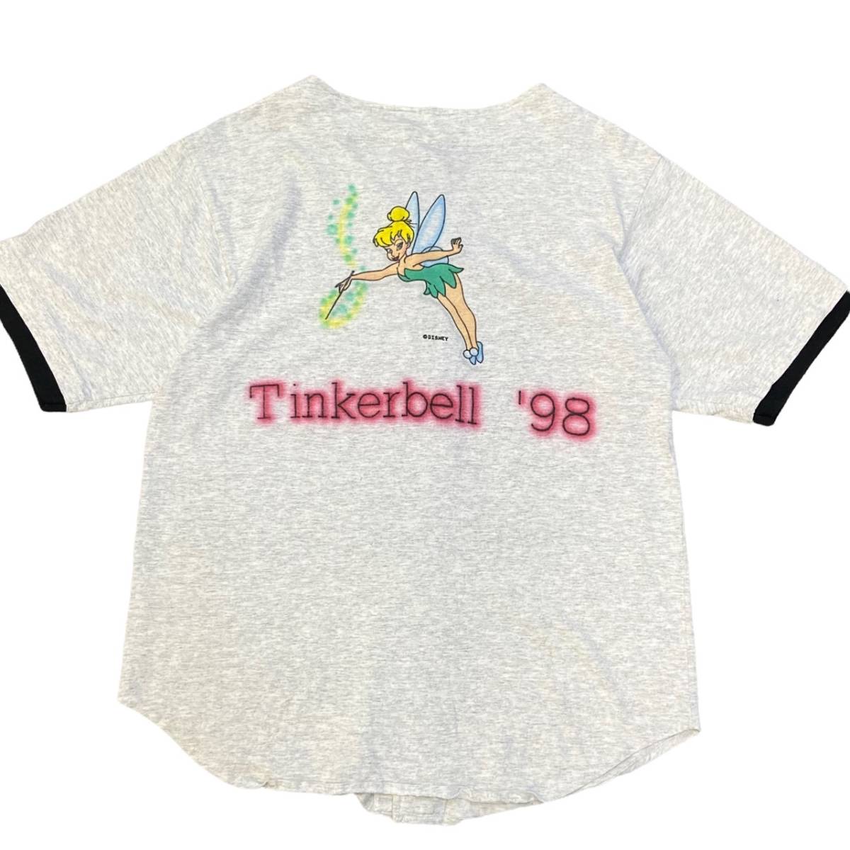 90s USA製 Disney Tinkerbell ティンカーベル '98 ベースボールシャツ Tシャツ M ディズニー キャラクター プリンセス ヴィンテージ