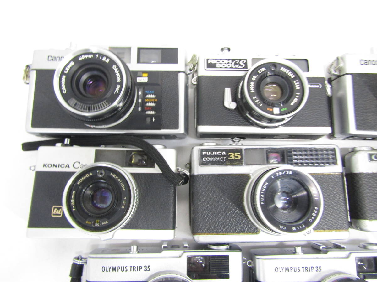 S-1409 レトロコンパクトカメラ 8点 まとめセット Canon RICOH KONICA 他 キヤノン リコー コニカ 等 フィルムカメラ ジャンク_画像2