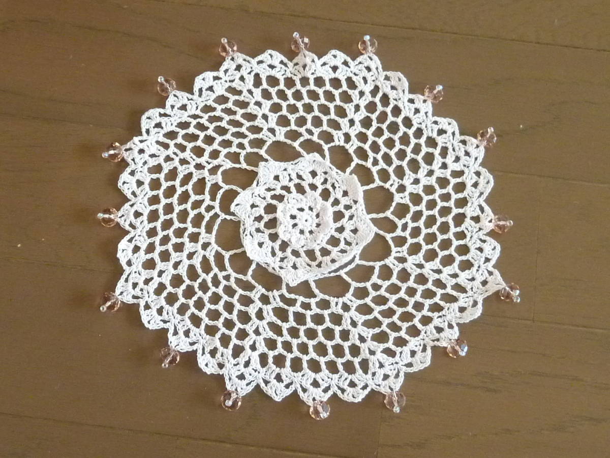 * hand made * lacework doi Lee ( pink ) diameter 20.| star anise flower shape | glass beads | Jug cover | cotton * crocheted 