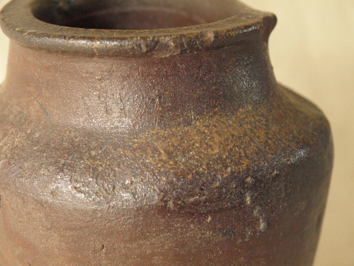レア珍品 鎌倉 室町時代 越前焼広口小壺19.5cm猫掻き三日月窯印 侘 寂
