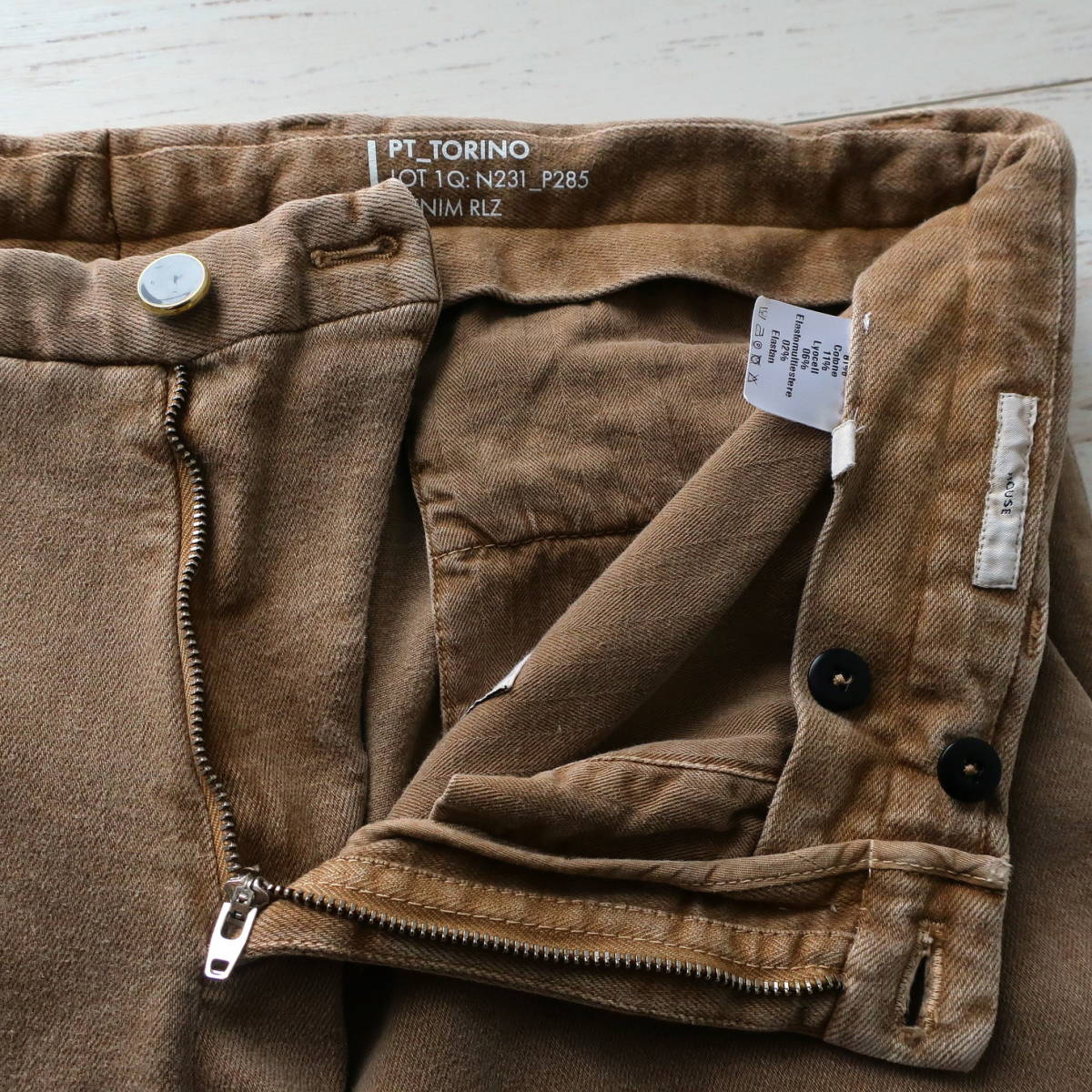  new goods PT TORINO fine quality. wash feeling stretch tapered pants chinos beautiful legs thin PT01 PT05 Brown tea color beige men's W36 XXL 2XL