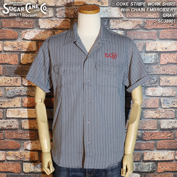 【S】SUGAR CANE シュガーケーン COKE STRIPE WORK SHIRT コークストライプワークシャツ グレー SC38901　東洋エンタープライズ