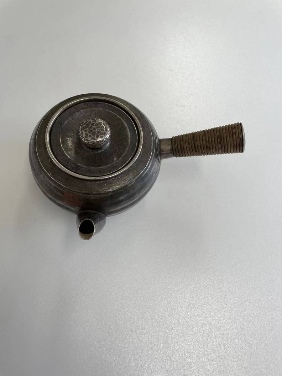 巧益造) 銀製急須・銅地に燻(いぶし)銀仕上げ煎茶道具古物時代物骨董