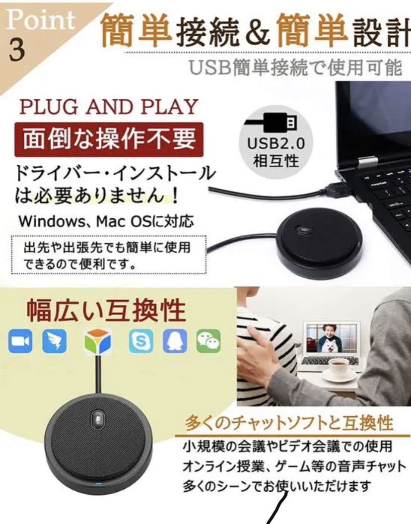 ミュート機能付き全指向性マイク USB接続 オンライン会議 テレワーク在宅会議用