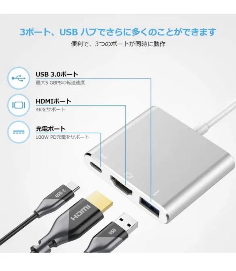 USB Type c HDMI アダプタ 3-in-1 変換 アダプタ_画像2