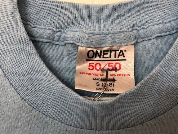 訳あり クリックポスト可 キッズ ONEITA ( オニータ ) Tシャツ 子ども 半袖 ライトブルー 古着 USA アメリカ ヴィンテージ Y-8-9_画像3