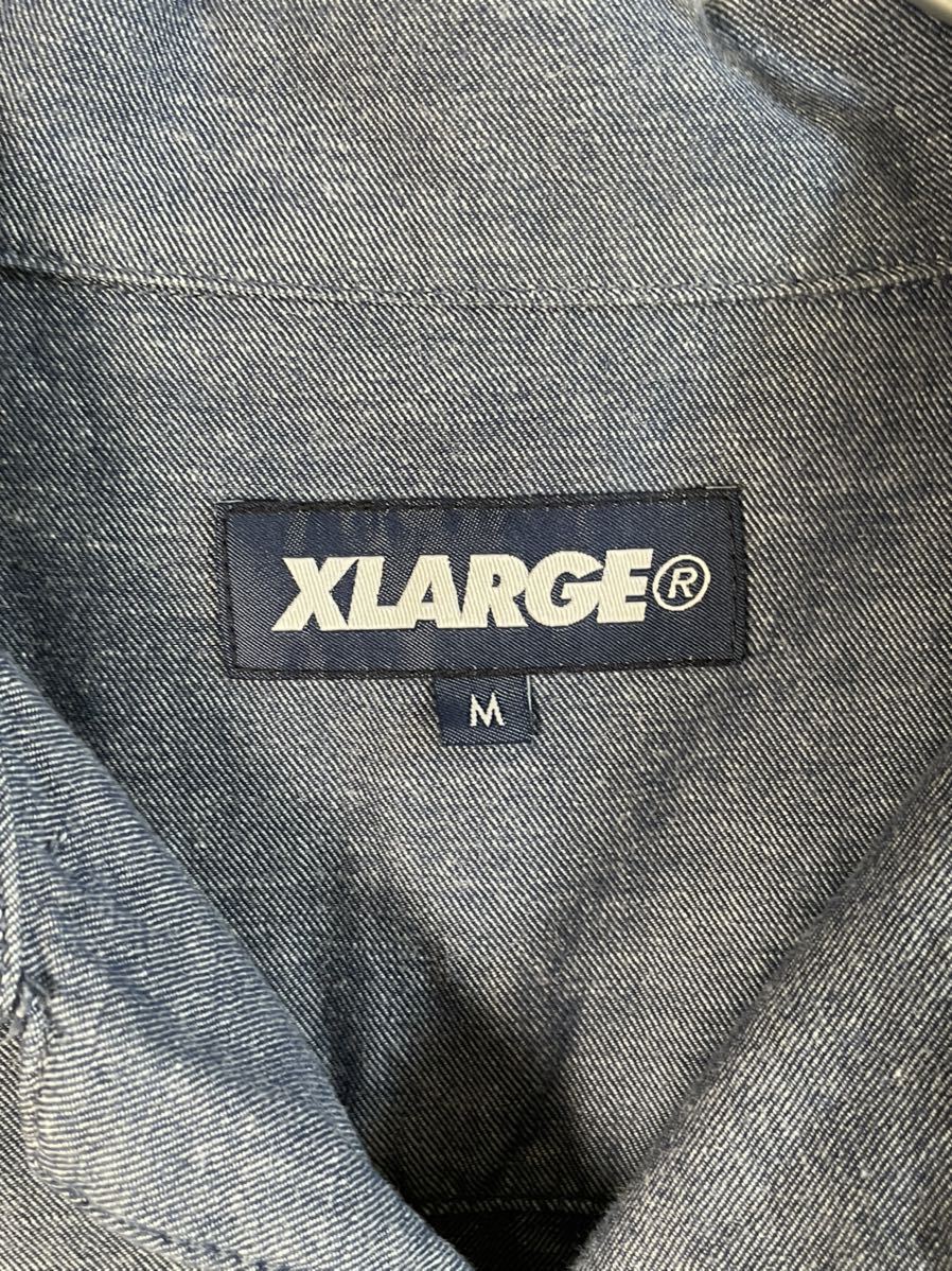 X-LARGE エクストララージ キューバシャツ M シャンブレー 麻混 オープンカラーシャツ 半袖シャツ リネン_画像4