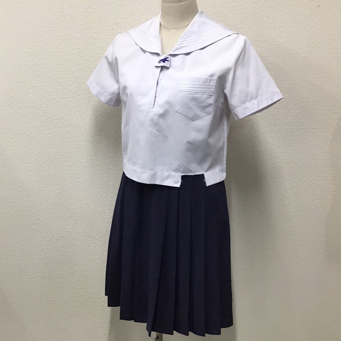 F601 (中古) 兵庫県 荒井中学校 セーラー服 上下セット /LL/W69/丈60/白3本ライン/KANKO/半袖/夏用/制服/中学校/高校/女子学生/学生/学生服_画像1