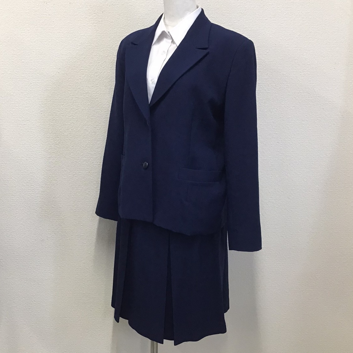 (O)F680 (中古) 大阪方面 学生服 3点セット /ブレザー/スカート/ブラウス/M/13/W64/丈59/NIKKE/青紺/長袖/冬服/冬用/制服/中学校/女子学生