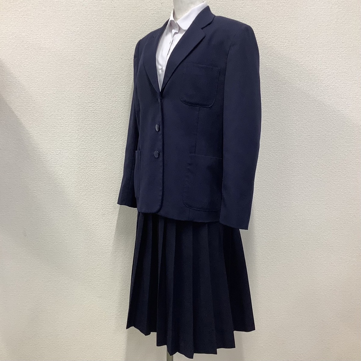 O18 (中古) 校名不明 ブレザー制服 3点セット/175A/W66/丈69/Le Chienne/ブレザー/スカート/ブラウス/紺/制服/学生服/中学校/高校/女子学生