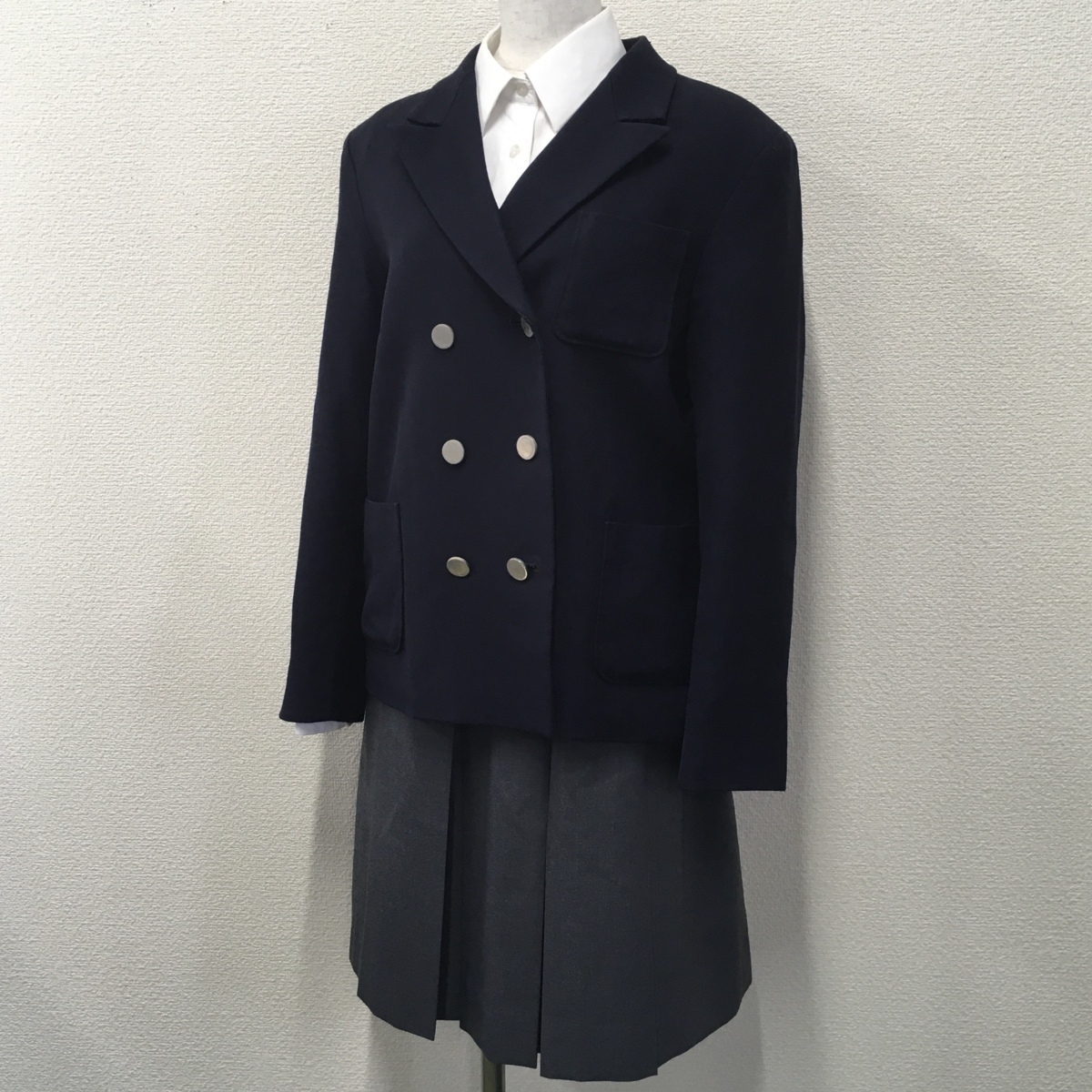 A115 (中古)東京都 啓明学園中学校高校 (旧制服) 3点セット /160/6/L/W70/丈57/ISETAN/長袖/冬服/制服/中学校/高校/女子学生/学生服/学生