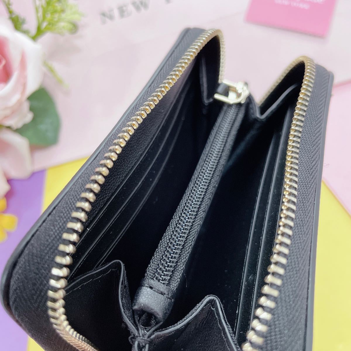 大人気新品 新品 ケイトスペード kate spade 黒 リボン ピンク 財布 