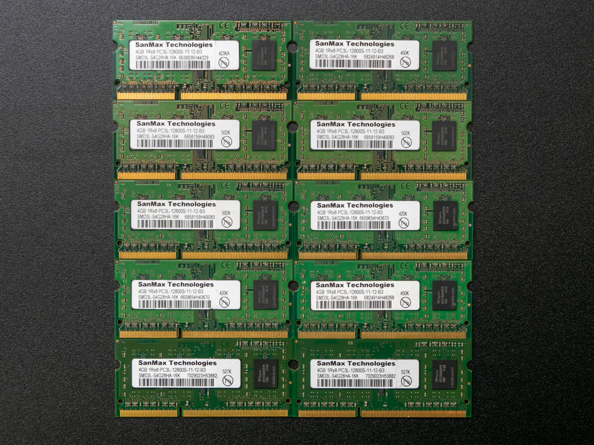 10枚セット SanMax 4GB PC3L-12800 DDR3L-1600 ノートパソコン用メモリ②