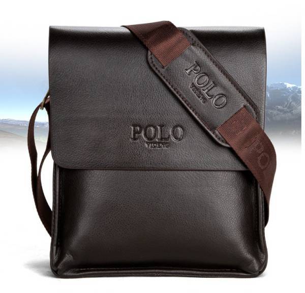 新品 メンズ POLO VIDENG ショルダーバッグ ブラウン茶 縦型 高級PUレザー 大人気ブランド 多機能 防水 耐久 上質 格安_画像1