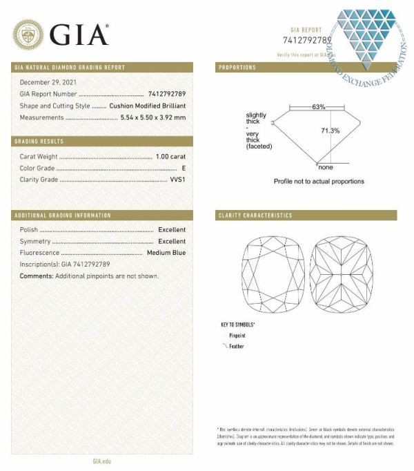 お買得 1 ct E VVS1 EX EX CUSHION GIAダイヤモンド ルース 360 商品 動画 DIAMOND EXCHANGE FEDERATION._GIA DIAMOND EXCHANGE FEDERATION