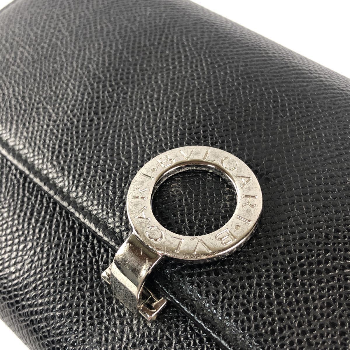 1円 極美品 至極の高級感 ブルガリ【華麗なる一族】BVLGARI 長財布 サークルロゴ シルバークリップ 刻印 グレインレザー 黒 ブラック_画像5