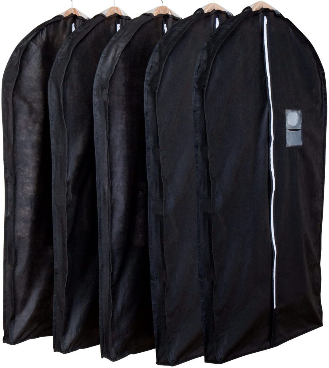 アストロ 洋服カバー マチ付 5枚 スーツサイズ 黒 不織布 ファスナー 透明窓 防虫剤ポケット付き 底までカバー 110-45_画像1
