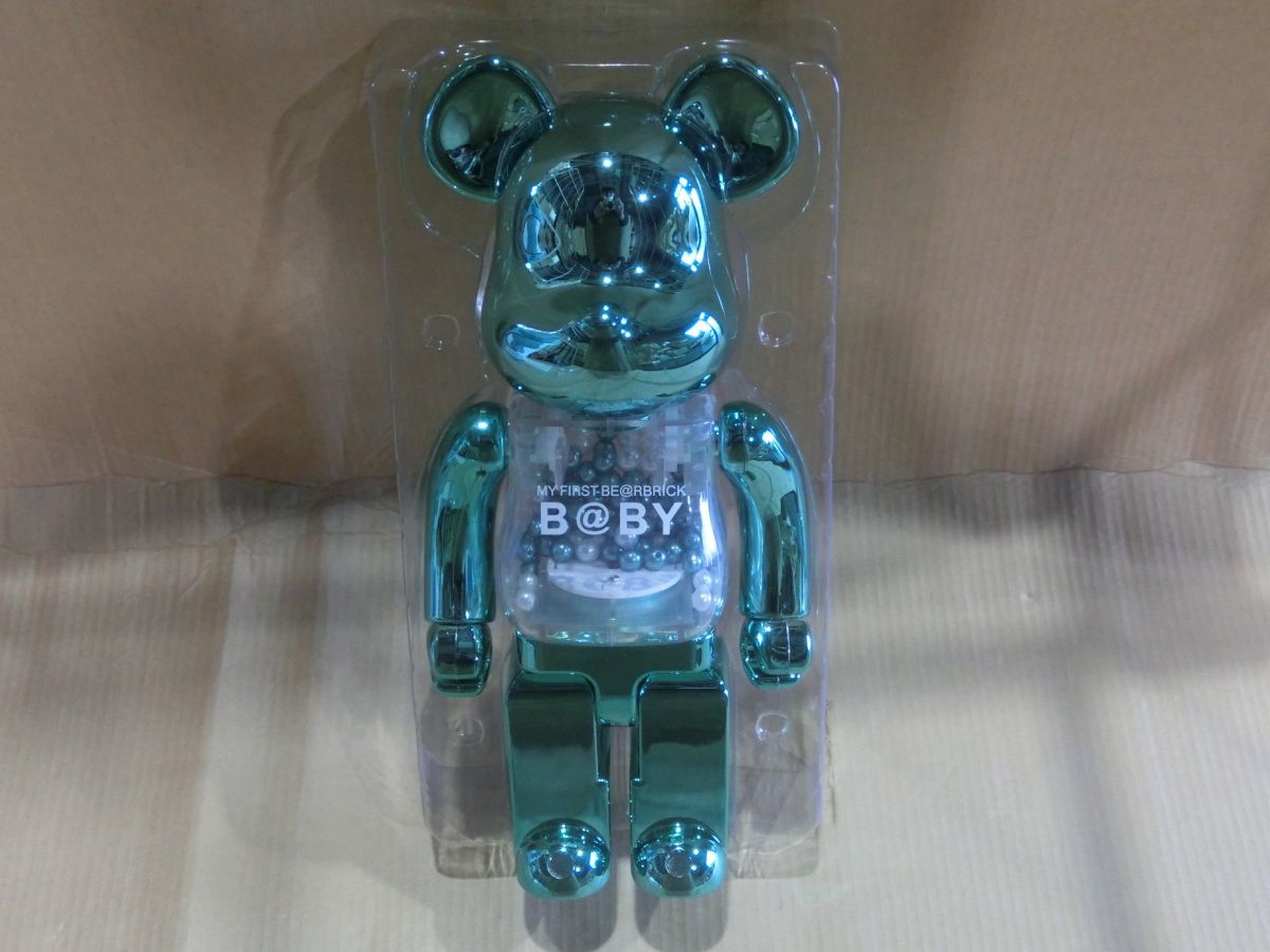 T【X-91】【80サイズ】MY FIRST BE@RBRICK B@BY/TURQUOISE/ターコイズ/ベアブリック※傷・汚れ・外箱イタミ有_画像3