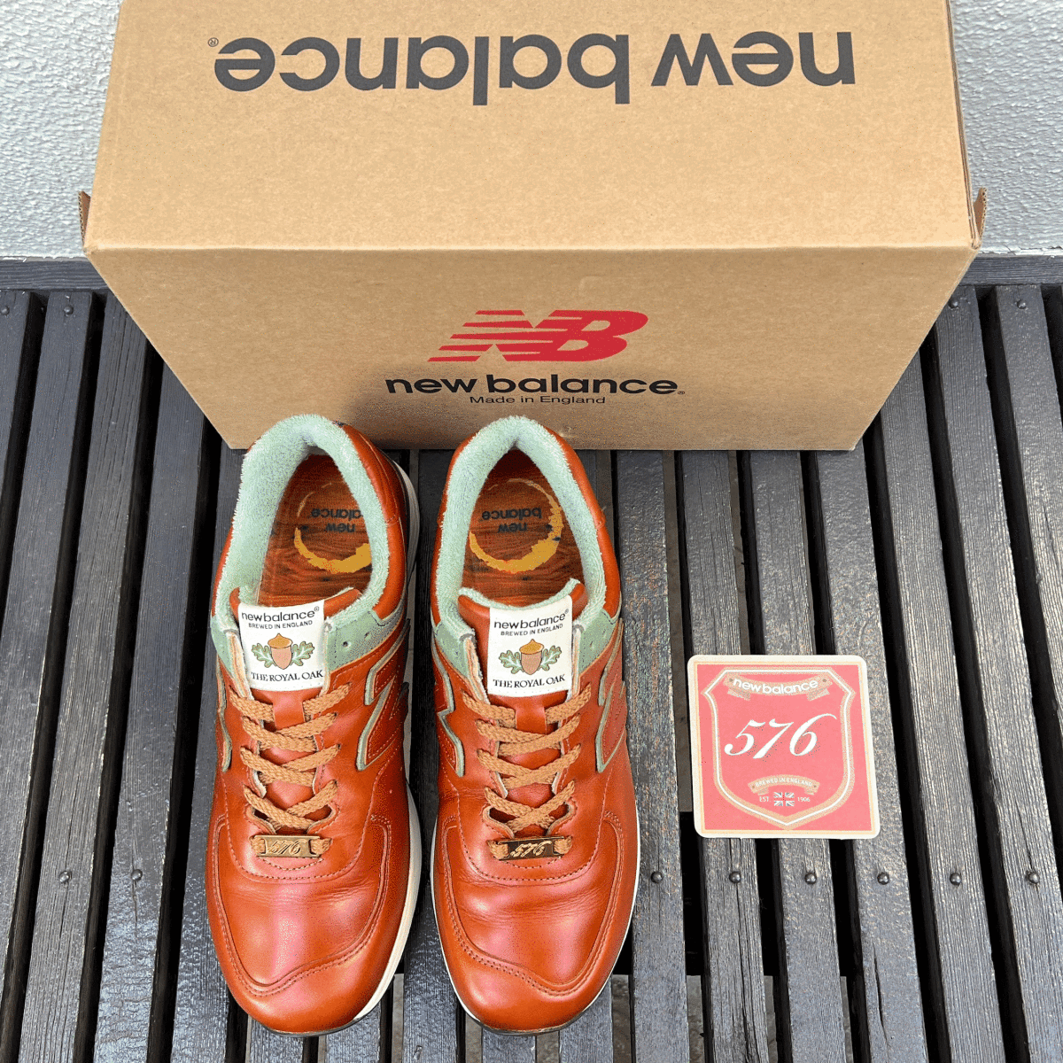 UK製【English Pub Pack】New Balance M576TRO The Royal Oak BROWN US9.5D 27.5cm オールレザー 中古 イギリス英国製 ブラウン×ミント 茶