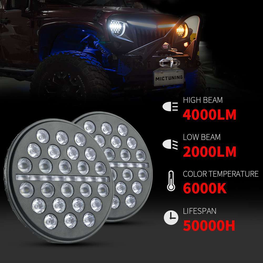 7インチ　H4 80w Led ヘッドライト DRL デイライト Hi/Lo 流れるウインカー　シーケンシャル　ジープラングラー JK LJ TJ_画像4