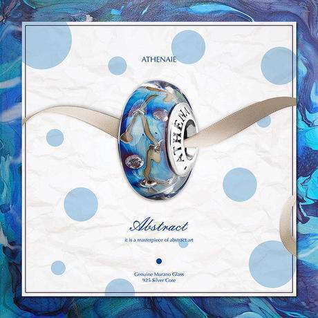 ATHENAIE パンドラ適合 ビーズチャーム シルバー925 ムラーノガラス Murano 925Silver Charm Bead Fit Pandora ブルー 夜の星_画像3